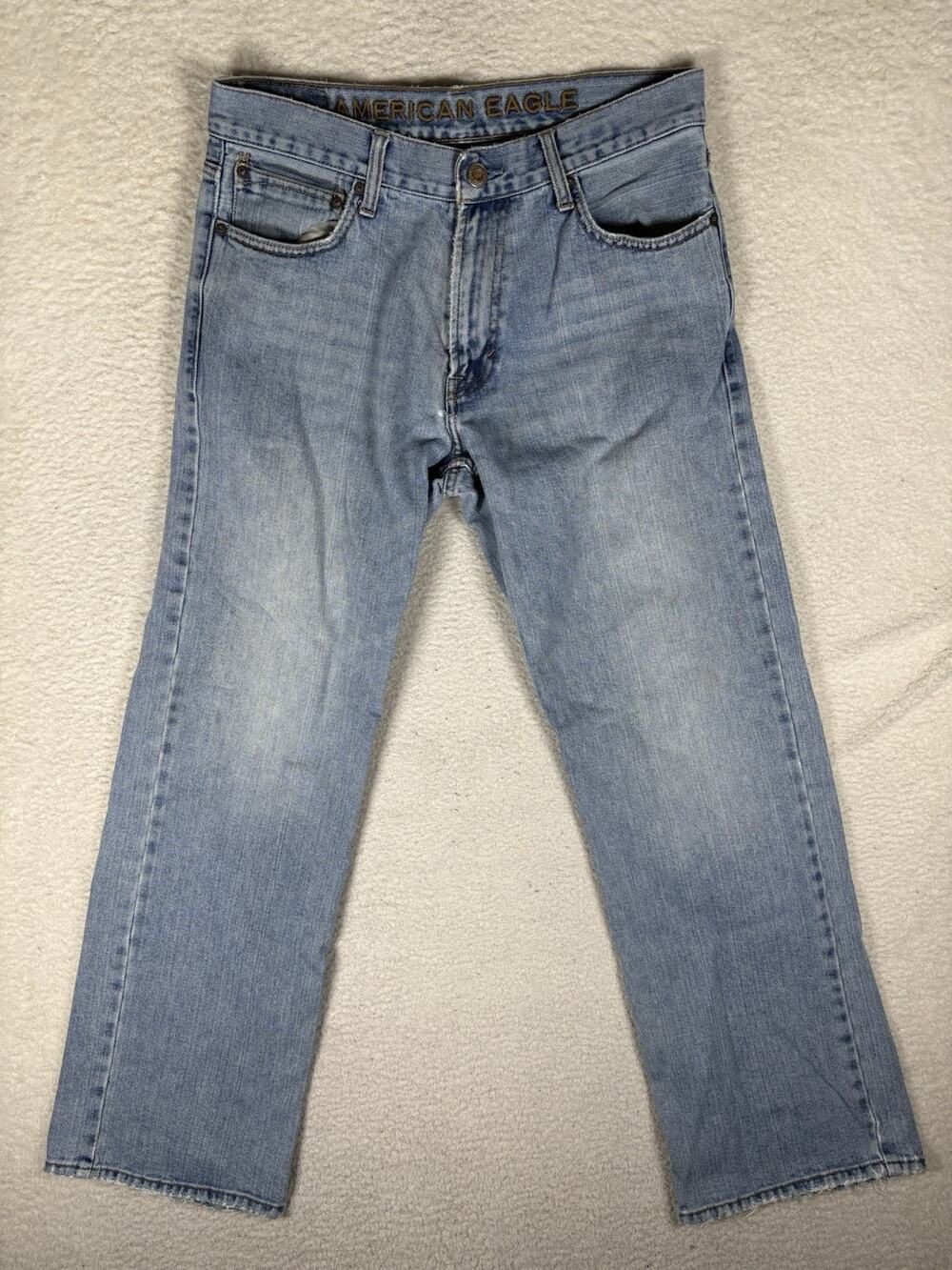Vintage American Eagle Jeans Mens 32x31 Loose Fit Light Wash Cotton Denim Y2K